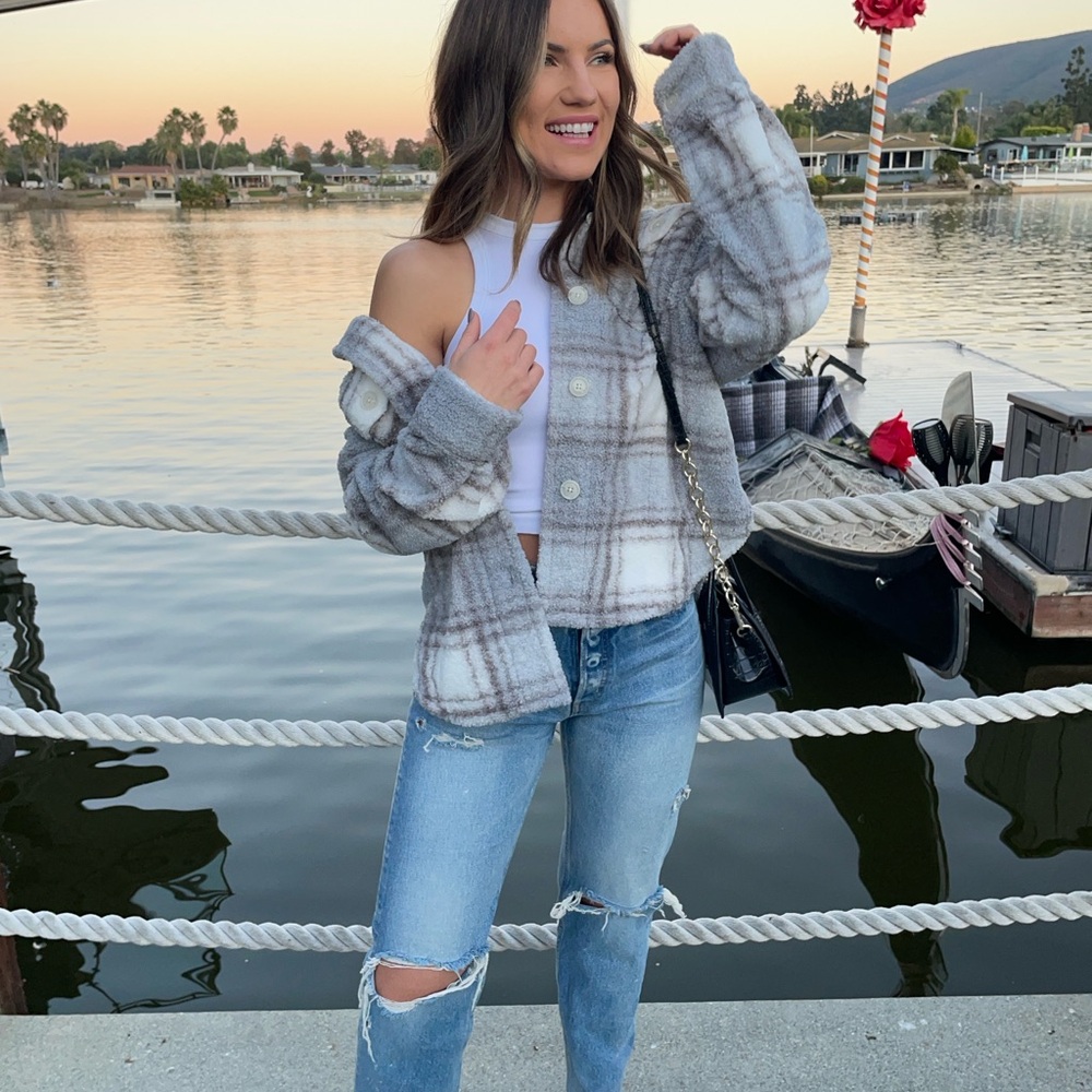 Abercrombie & Fitch Gray Plaid Teddy Jacket